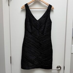 Max & Cleo Black Pleated V-Neck Mini Dress